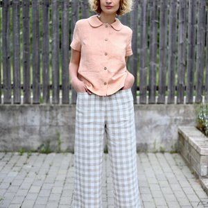 OffOn Checkered Linen High Waisted Pants